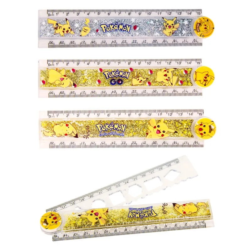 Règle droite pliante Pikachu 30cm, papeterie pour étudiants, outil de mesure Anime mignon, règles de sablier de dessin, fournitures scolaires pour enfants