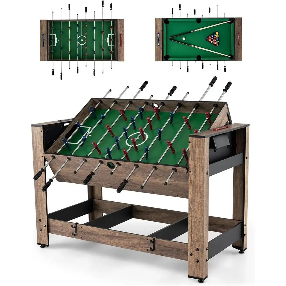 

2-in-1 Swivel Multi Game Table, 48” Combo Game Table with oosball & Pool or Adults, Indoor Outdoor Combination Arcade Table or H
