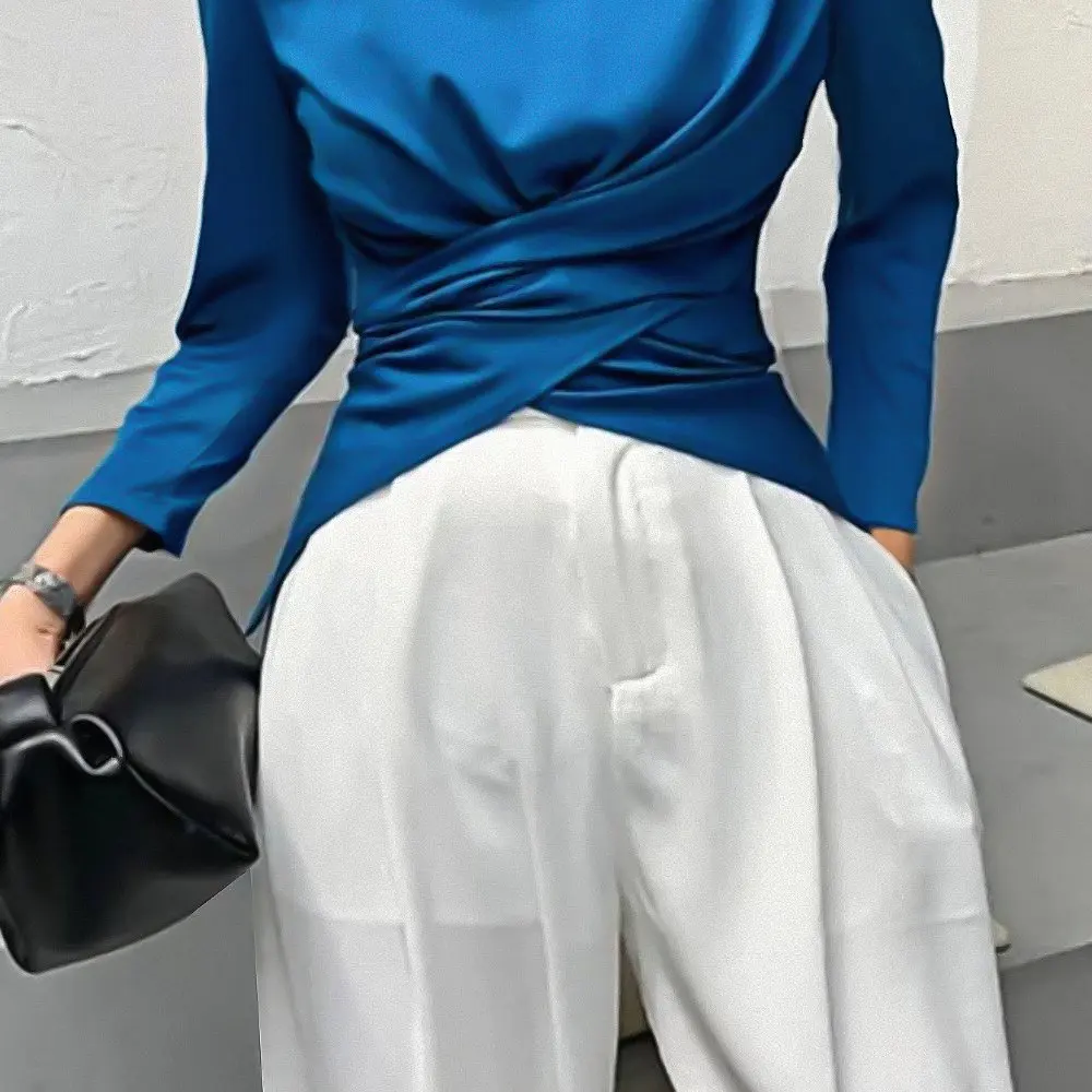 

Women's Long Sleeve T-Shirts round Neck Plain Office Lady Top for Autumn Winter Full Length Fashion Women's Wear