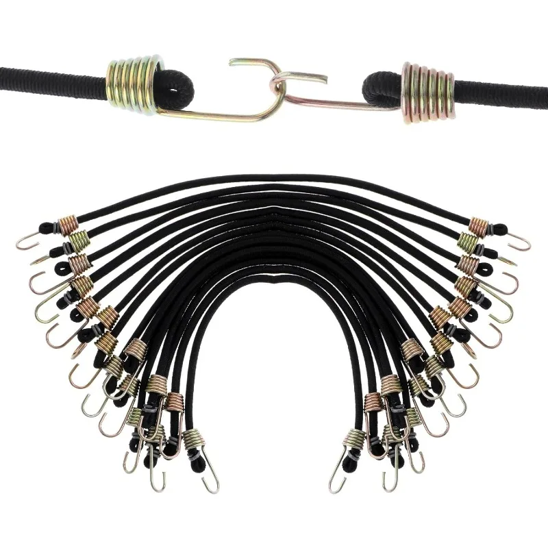 10 قطعة أسود الثقيلة مطاطا بنجي الحبال 25 سنتيمتر الأمتعة التعبئة مع حلقة تسلق الأمتعة الحبل الحبال التخييم اكسسوارات