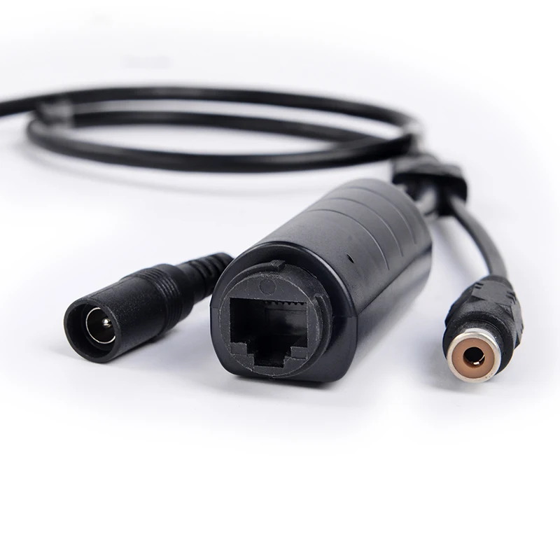 FS5712R 12V1A 10/100M IP66 Waterproof Black PoE Cable with Audio Jack For IP Camera