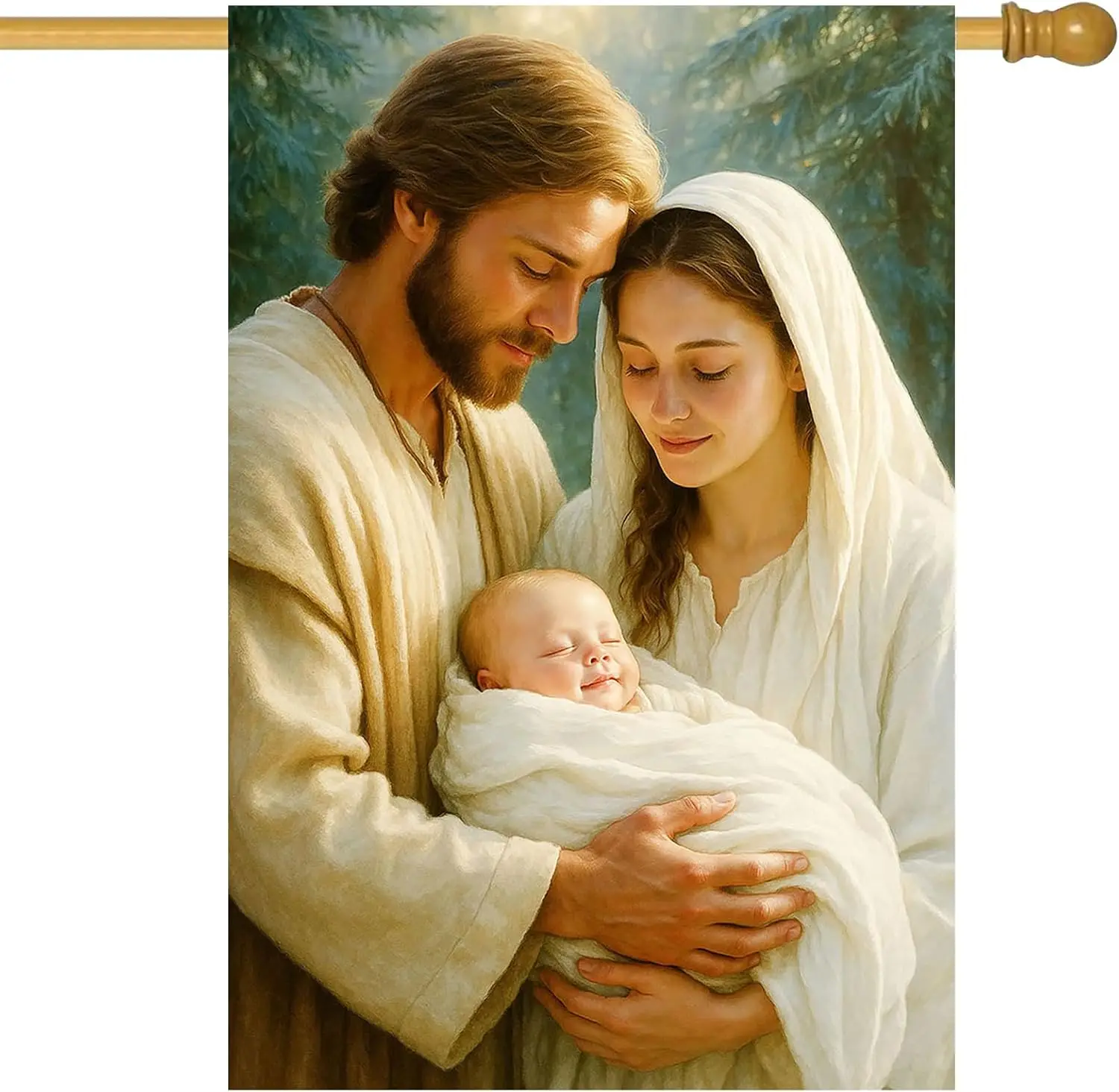 IVN Christmas Garden Flag 28 x 40 Inch Double Sided Holy Family with Baby Jesus Outdoor Yard Flag for Outside Home Front Doo EEZ