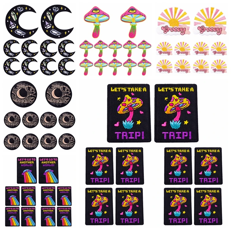 10pcs  Mushroom Embroidery Patch Clothing Thermoadhesive Patches UFO Iron On Patch Embroidered Patches Sew Sticker On Clothes DI