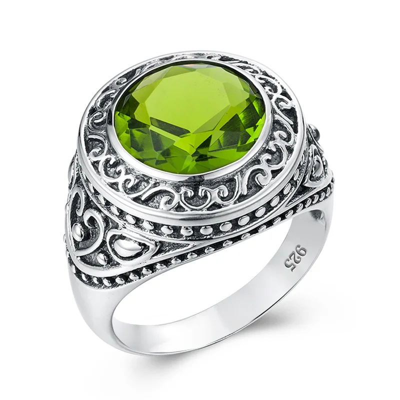 Peridot Rings Real Sterling Original Silver 925 Ring For Women and Men Unisex Handmade Vintage Luxury Brand Fine Jewelry