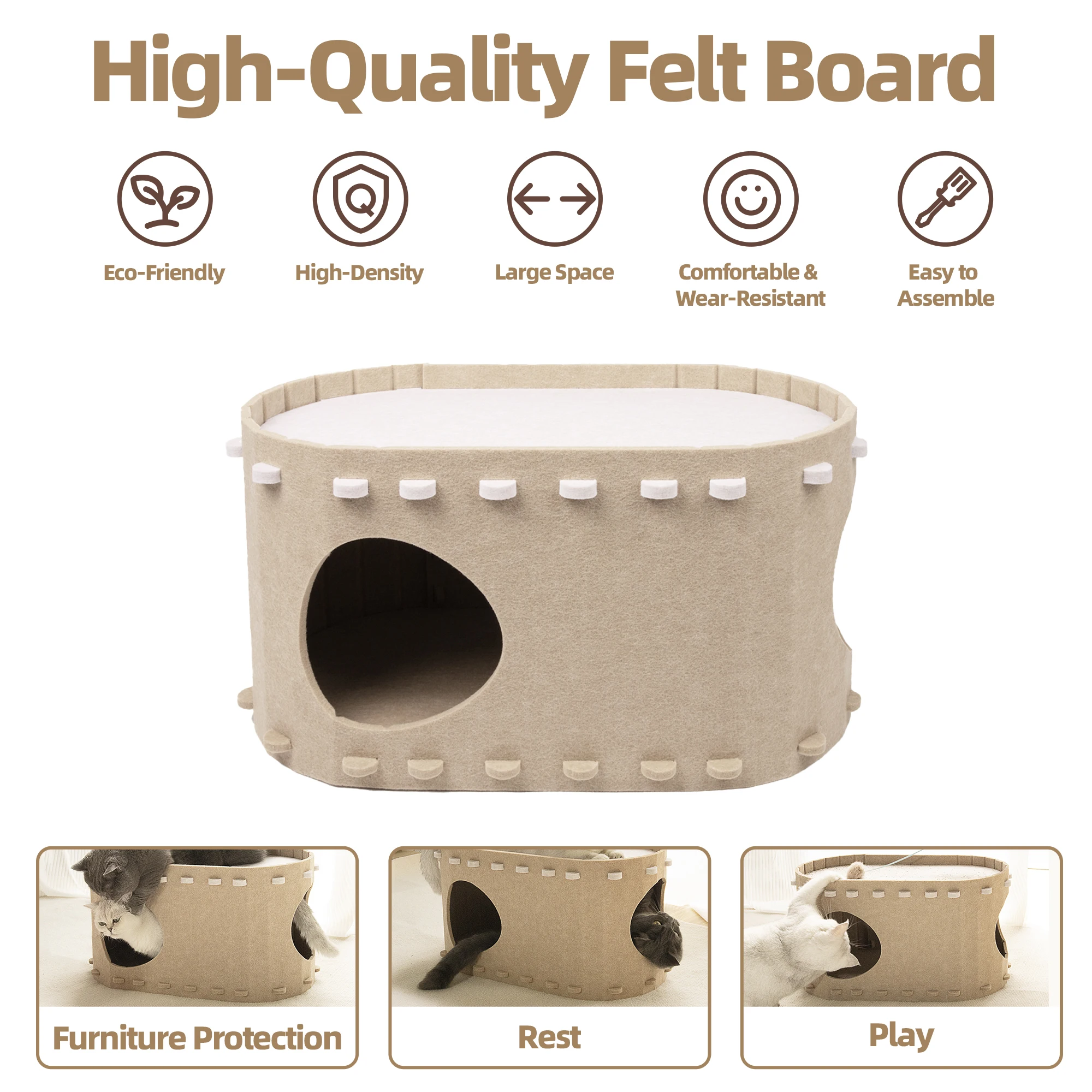 Bestseller 2024 2025 Luxury Felt Cat House Double Layer Design | Indoor Pet Foldable Cat Apartment Bed