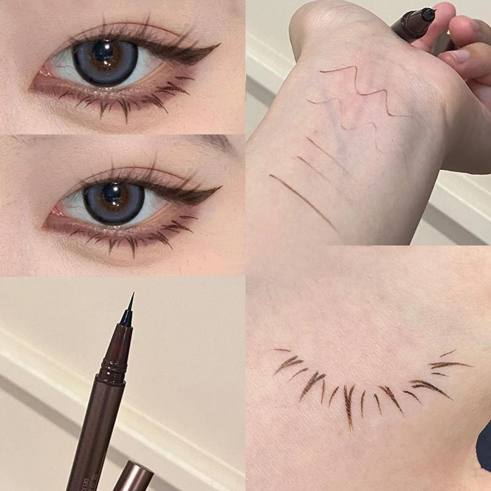 Ultra Cienki Eyeliner w Płynie do Dolnych Rzęs Czarny Brązowy Wodoodporny Trwały Gładki Eyeliner do Efektu Jedwabnego Oka Narzędzia do Makijażu Oczu
