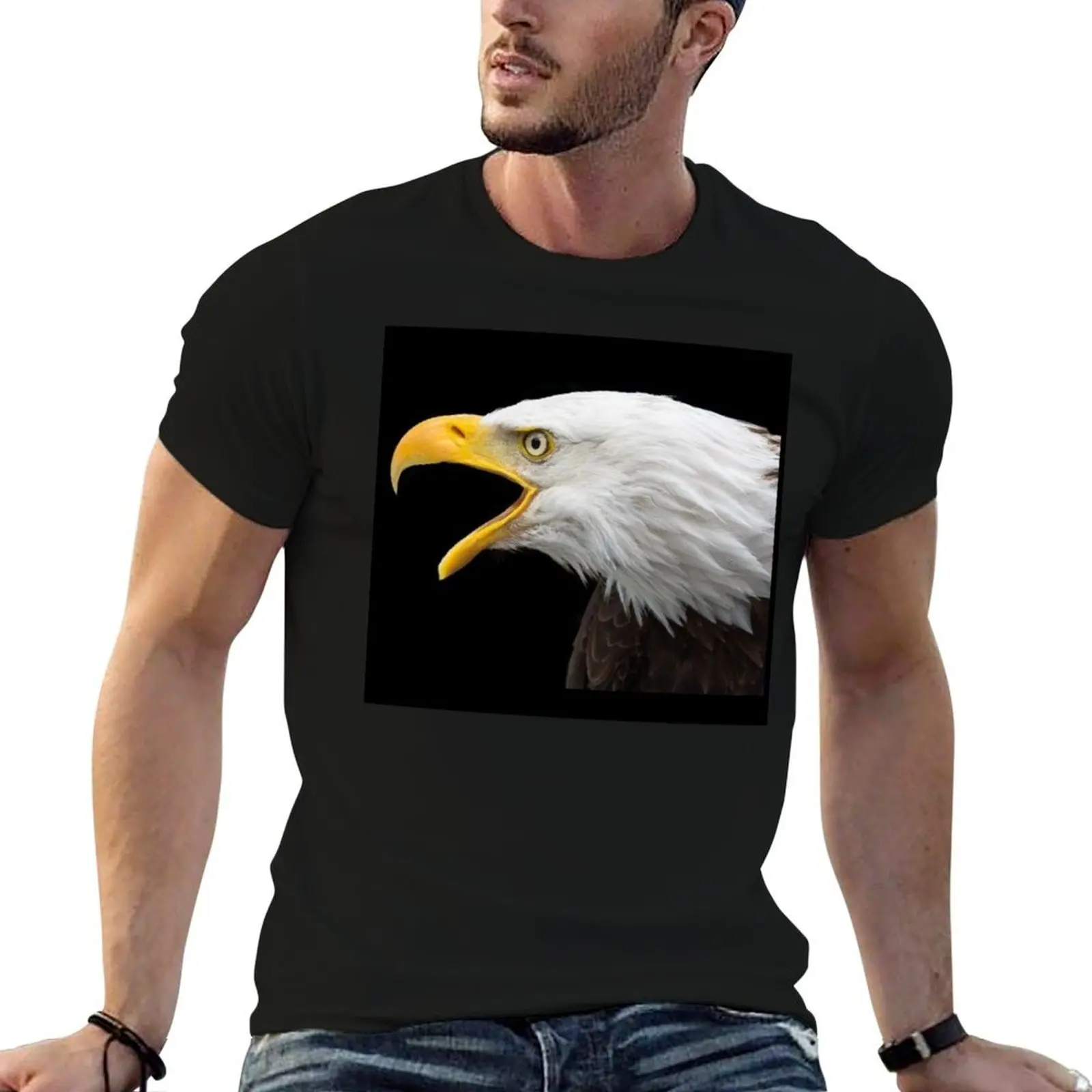 

рубашка, рубашки, повседневные футболки с орлом, мужская футболка с классическим принтом, черная