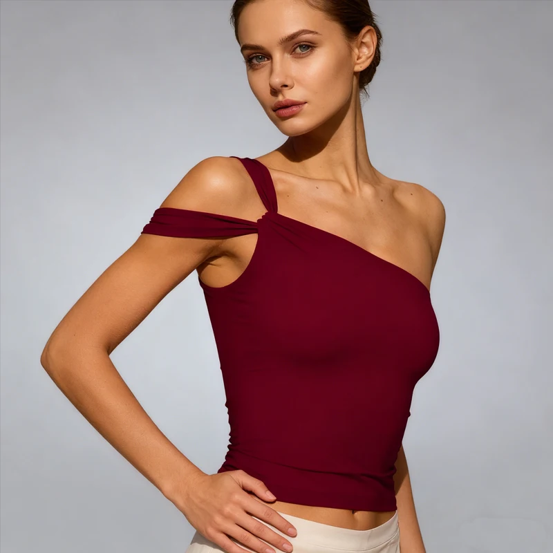 2025 カジュアル シンプル ベーシック サマー タンクトップ エレガント ノースリーブ 無地 ラッフル クロップトップ Y2K 春 オフショルダー キャミソール ベスト