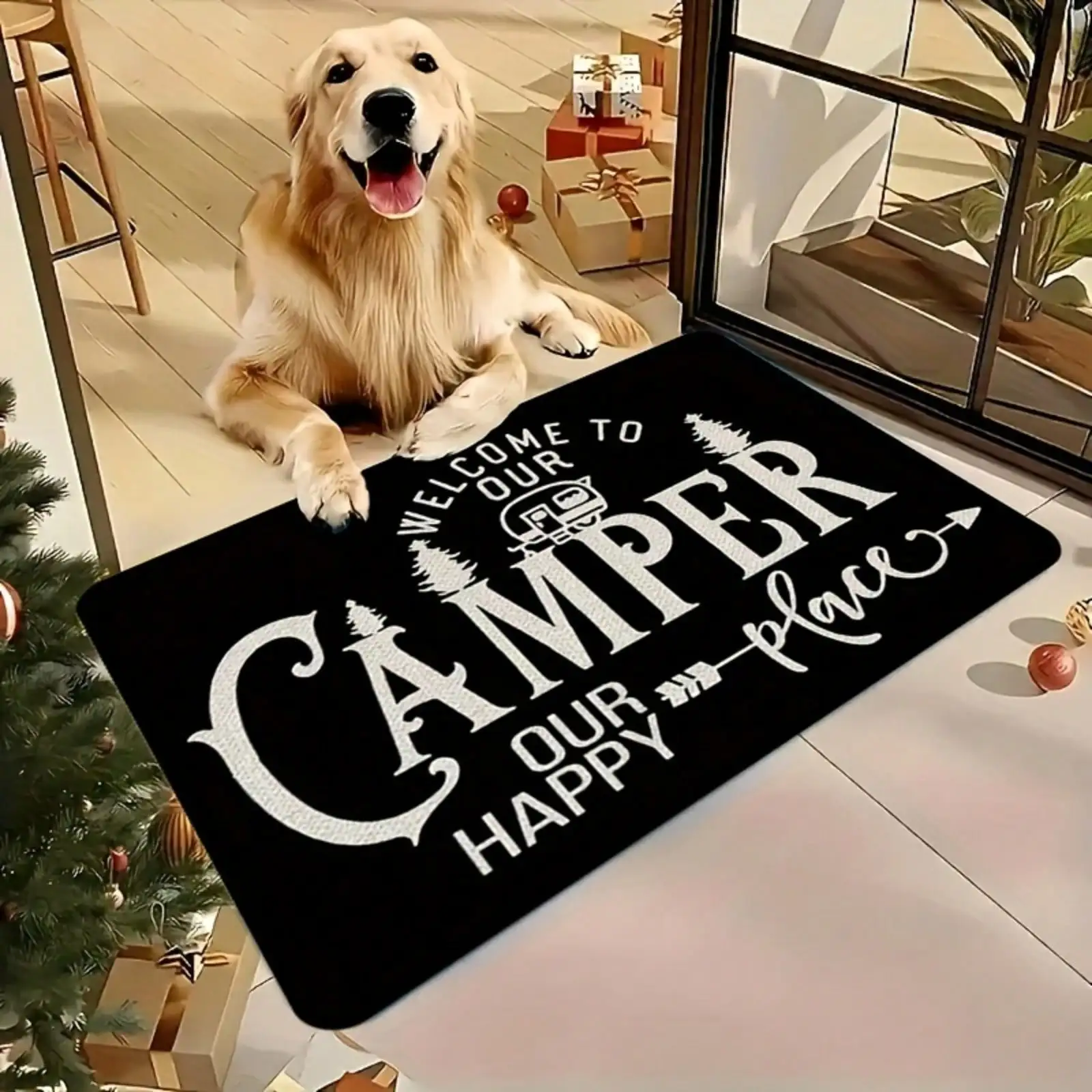 Camper Door Mat - Welcome To Our Happy Place RV Rug, Non-Slip Floor Mat, Multiple Sizes