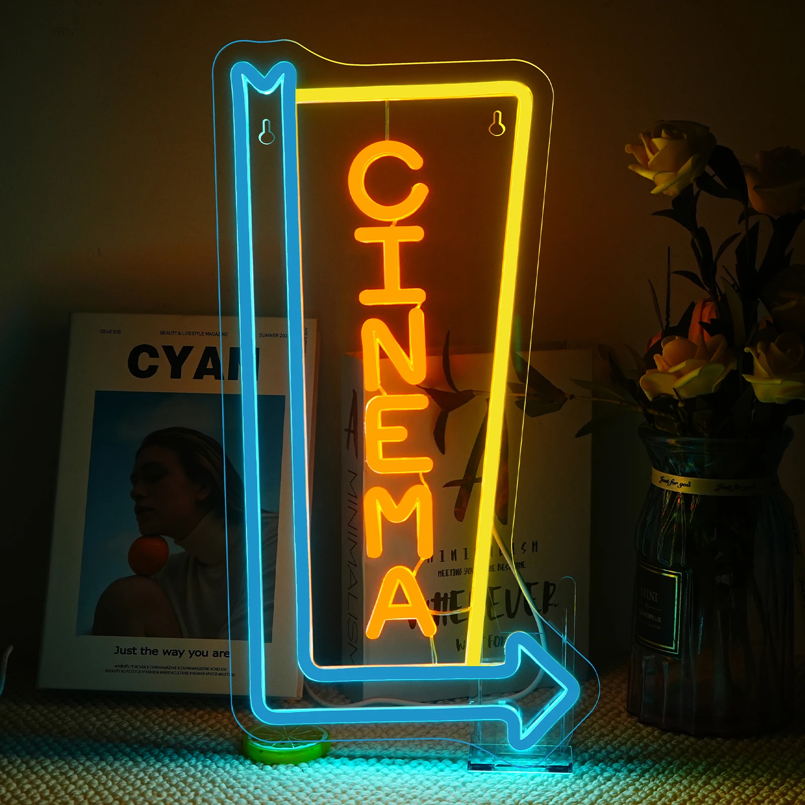 

Cinema Neon Sign with Arrow USB Dimmable Led Neon Signs Wall Decor for Home Film Room Commercial Theater Store Decor