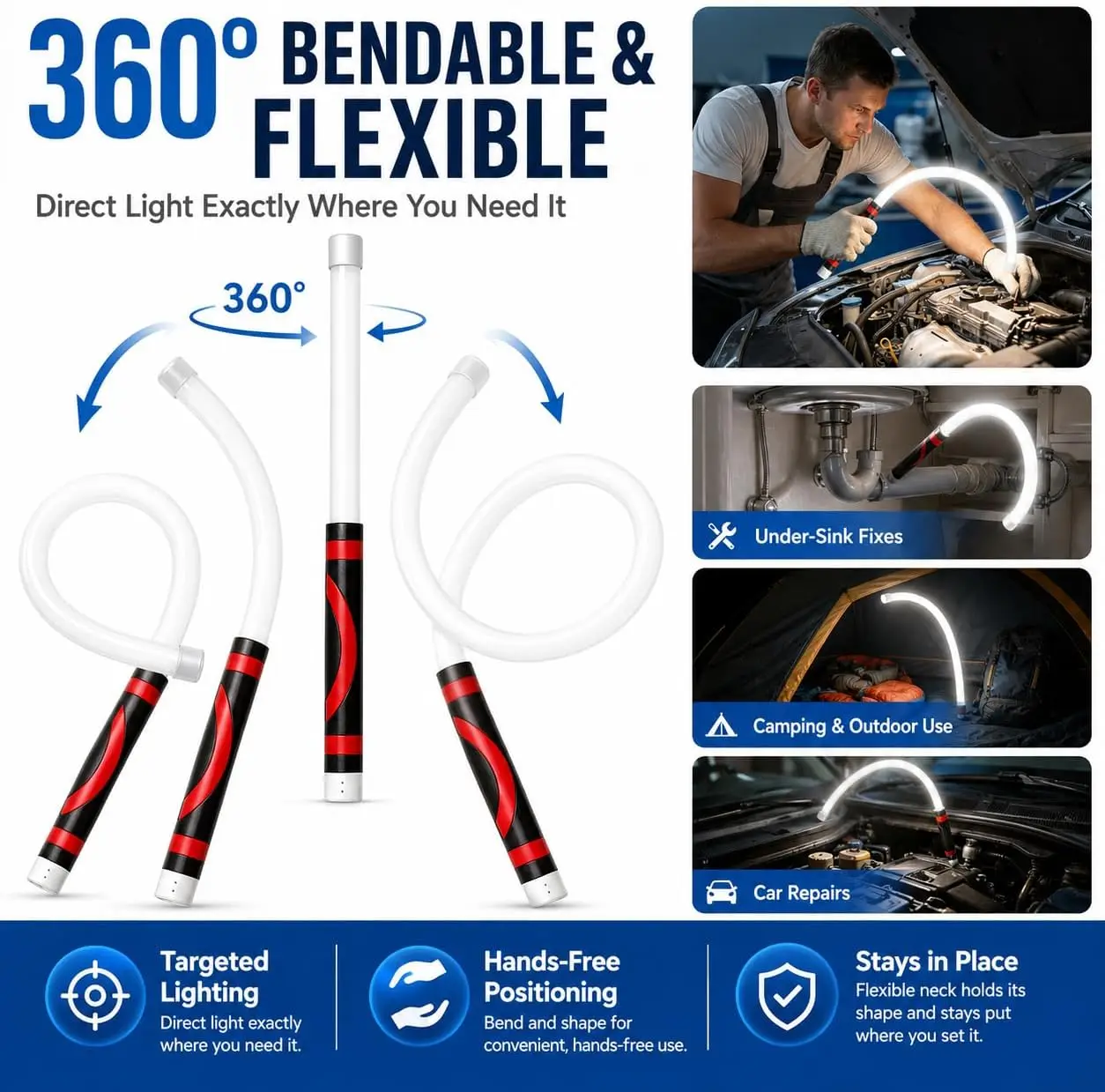 Flexible LED Flashlight Stick Professional Work Light Portable Tool for For Mechanics Car Repairs Inspections & Tight Spaces