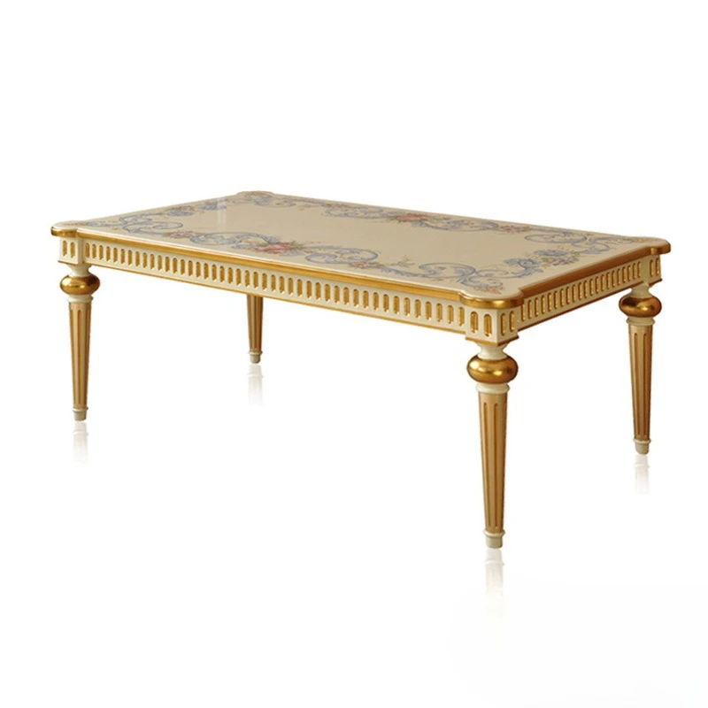French retro painting beige old table villa model room dining table and chairs