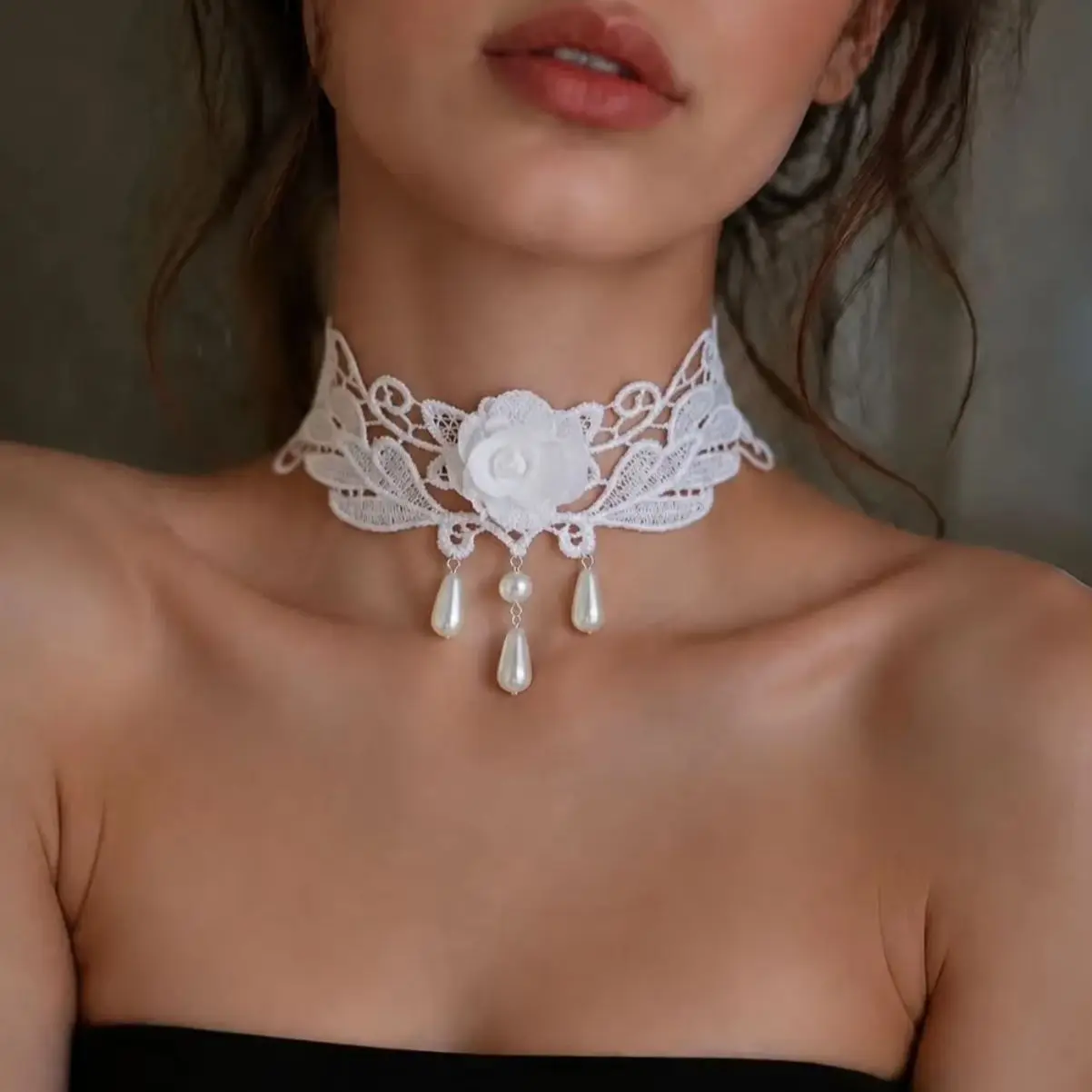 New White Sexy Lace Flower Necklace for Women Gothic Short Choker Collar Necklace Wedding Party Female Neck Accessories