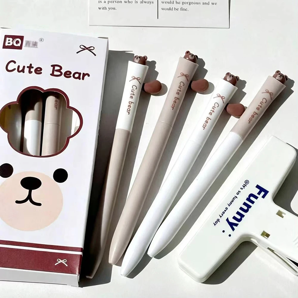 4PCS Cute Brown Bear Neutral Pen, Student Gift, Stress Relief Black Pen, Suitable for Learning and Office Use
