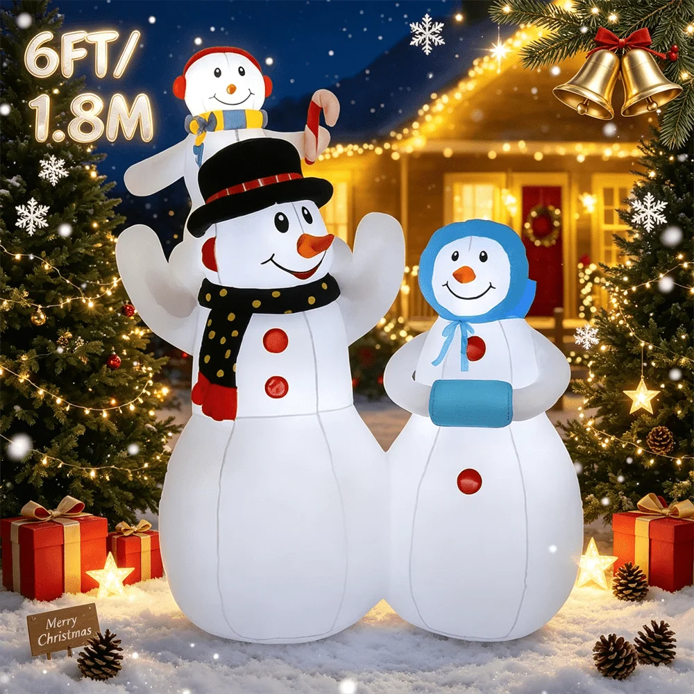 6FT/1.8M Christmas Inflatable Model Snowman Family Outdoor Yard Decor Build-in LED Lights Holiday Yard Garden Decorations