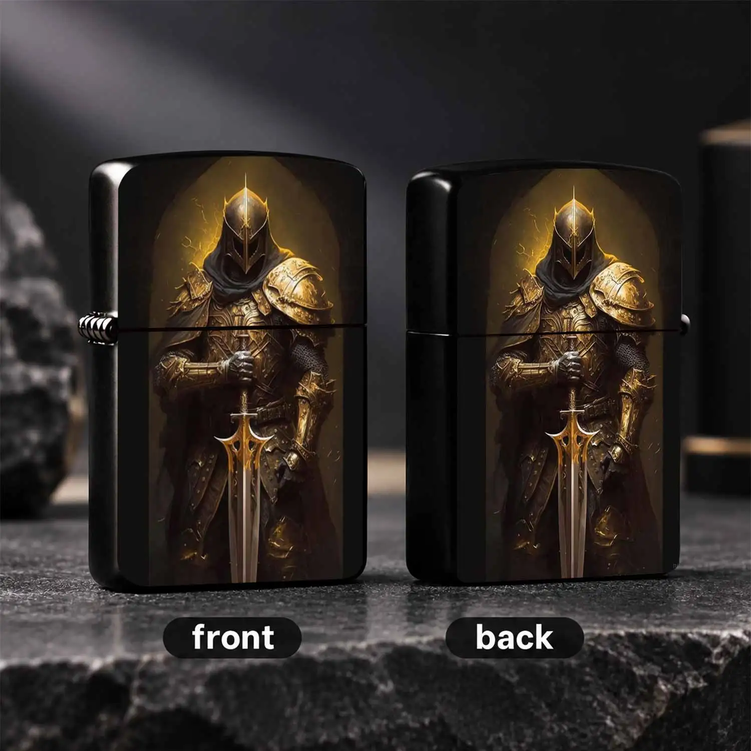 Medieval Golden Art Pattern Pocket Lighter, Dark Fantasy HolyTheme Portable Accessory, Ideal for Daily Use, Gifting, Desktop Decor, Collectible for Fantasy Enthusiasts All Scenarios  A Humorous And Interesting Lighter
