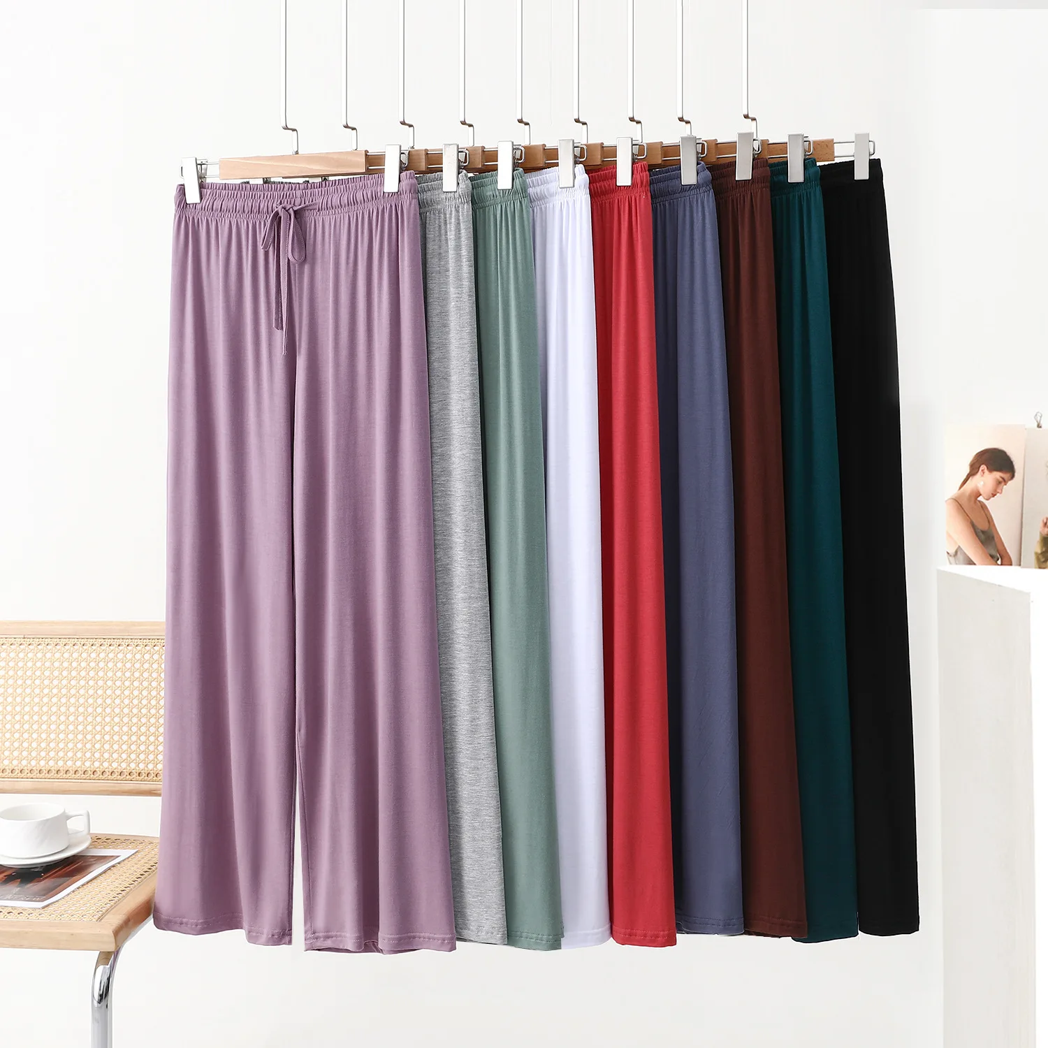 

Modal drawstring tie-up wide-leg trousers spring and summer thin large size loose simple versatile casual trousers