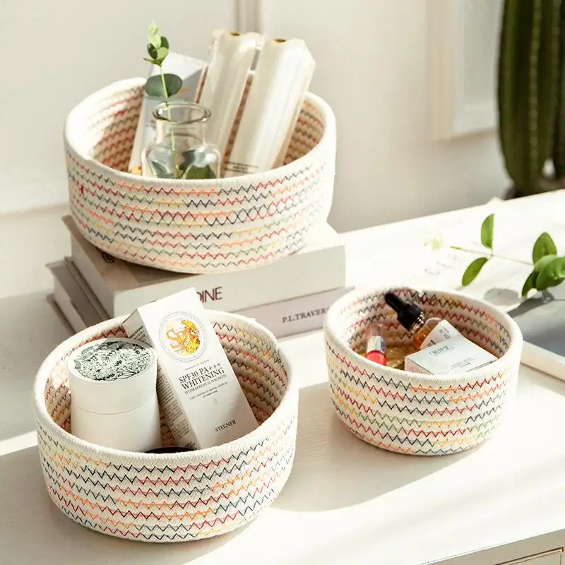 Cotton Rope Storage Basket Colorful Folding Desktop Storage Box For Jewelry Cosmetics Snacks Sundries Keys Kids' Toys Organizer