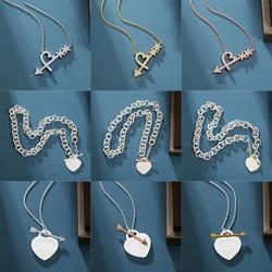 2024 Tiff New Classic Arrow Through Heart Pendant Necklace Fashionable Silver Pendant Necklace Suitable for Holiday Gifts