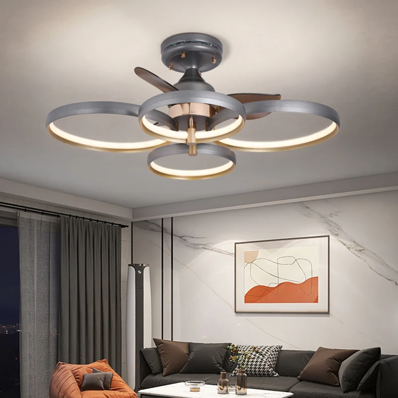 France Gold Ring Ceiling Fans Light with LED Pendant Lamp Nordic Bedroom Living Room Restaurant Fixture Indoor Fans Lighting