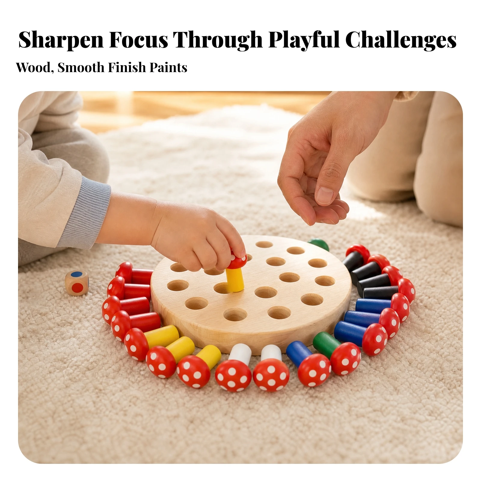 Wooden Memory Game Interactive Round Wooden Memory Board Game Educational Toy Brain Training Tactile for Children Aged 4-6