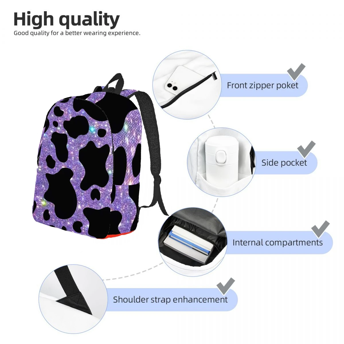 cows print Backpack Casual Lightweight Laptop Backpack Men Women Travel Bag Outdoor Canvas Daypack