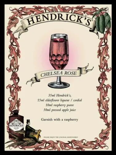 Hendrick's Chelsea Ros  METAL VINTAGE RETRO SHABBY-CHIC SIGN WALL PLAQUE KITCHEN