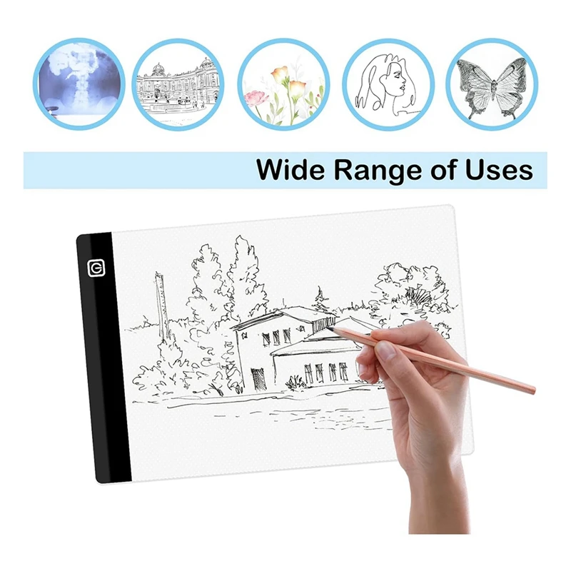 A4 LED Light Board, 3 Level Dimmable Brightness USB Power Crafts Light Table For Tracing, Light Drawing Sketch Pad