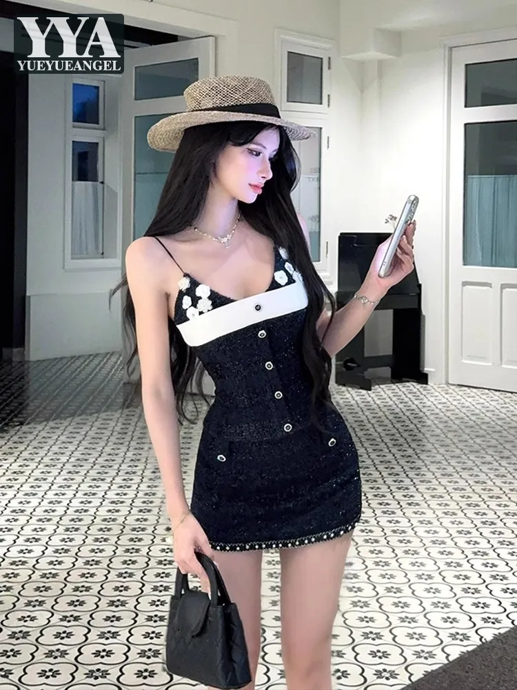 Sweet Women French Style Summer V Neck Sleeveless Mixed Color Straps Tops Skirt Matching Sets Casual Fashion Lady Two Piece Set