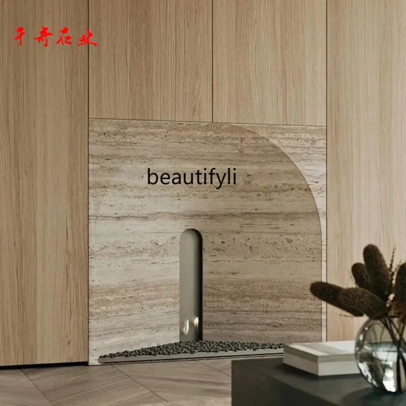 

Y48 Natural marble fireplace stone carving European travertine fireplace French retro simple decorative ornament