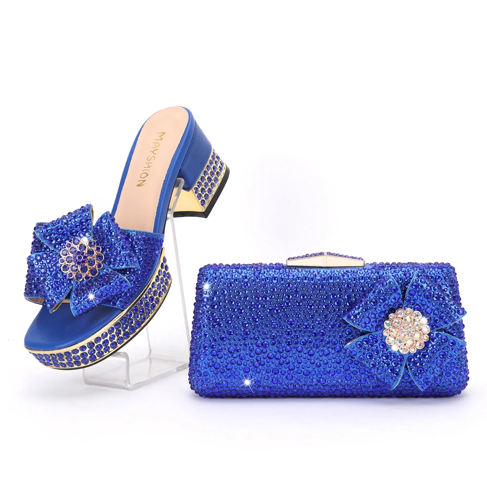 2025 New Fashion Designs Rhinestone High Heel Sandals for Nigeria Italian Style Clutch Bag With Elegant Crystal For Party