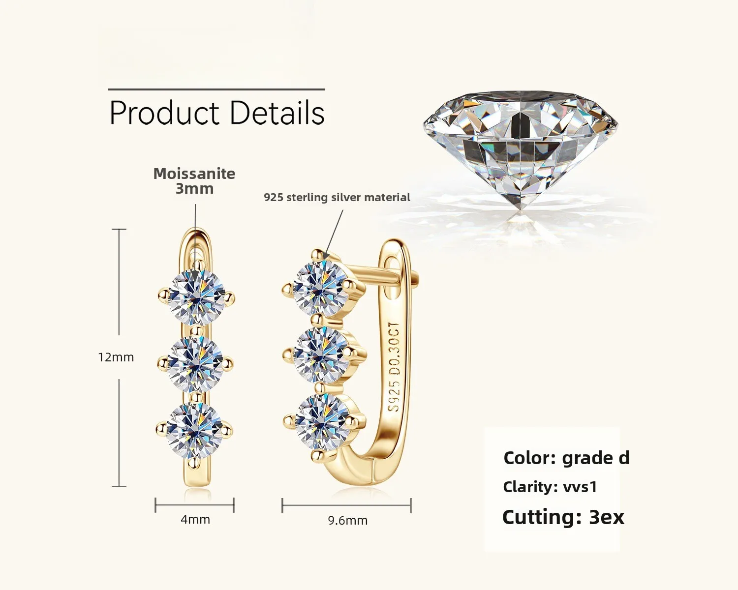 Тот же серьги с муассанитом, зажимы для ушей, женственность, универсальные и модные украшения для ушей из стерлингового серебра S95.