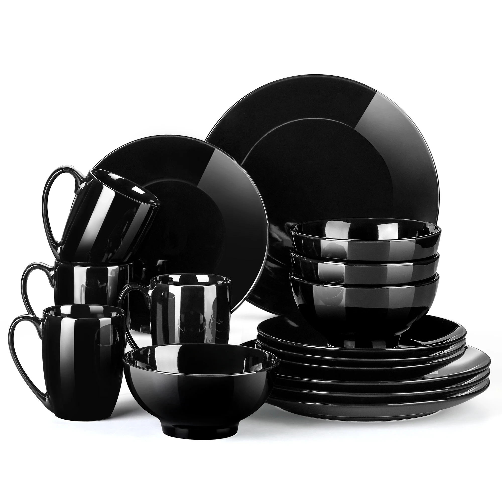 LOVECASA DS 16/32/48-Piece Black Ceramic Porcelain Dinnerware Tableware Dinner Set with Dinner Plate,Dessert Plate,Bowl,Mug Set