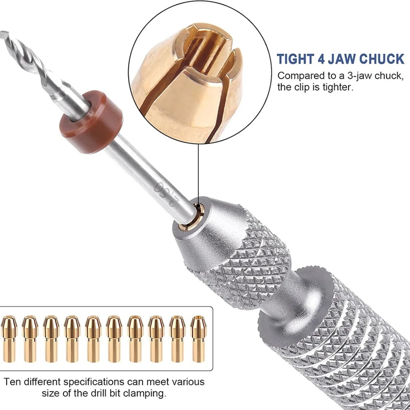 ABNO-Juego de brocas de mano, 10 Uds., Mini tornillo de banco de Metal, brocas de mano y 10 Uds., pinza de mandril tipo Micro para tallado de joyería