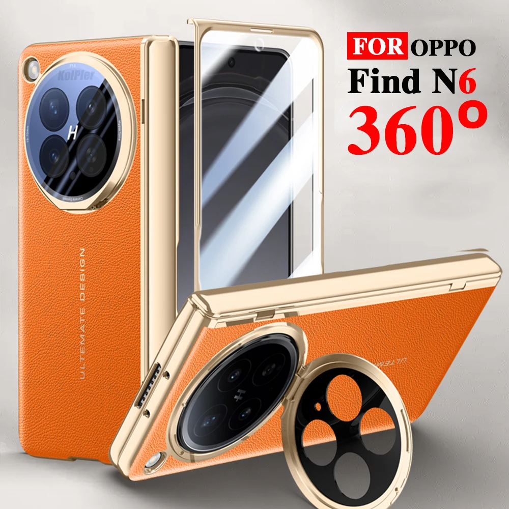 

Leather Transparent Clear Case for OPPO Find N6 5G 2026 Plating Hinge Protection Full Kickstand Holder Stand Case Cover