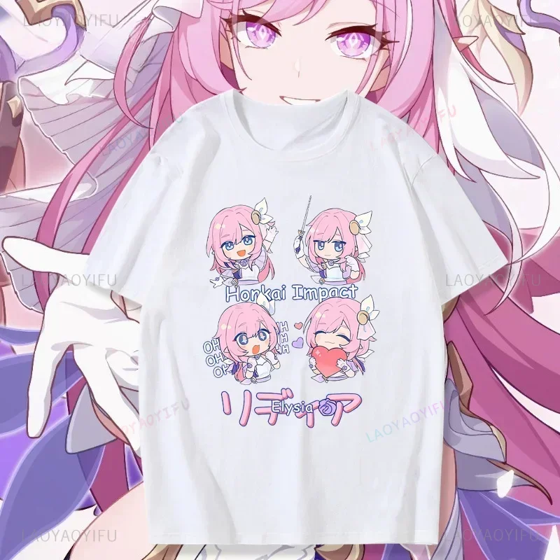 

Футболка унисекс с японским аниме принтом Honkai Impact 3 Kawaii Elysia Fans COS, летняя модная повседневная свободная футболка