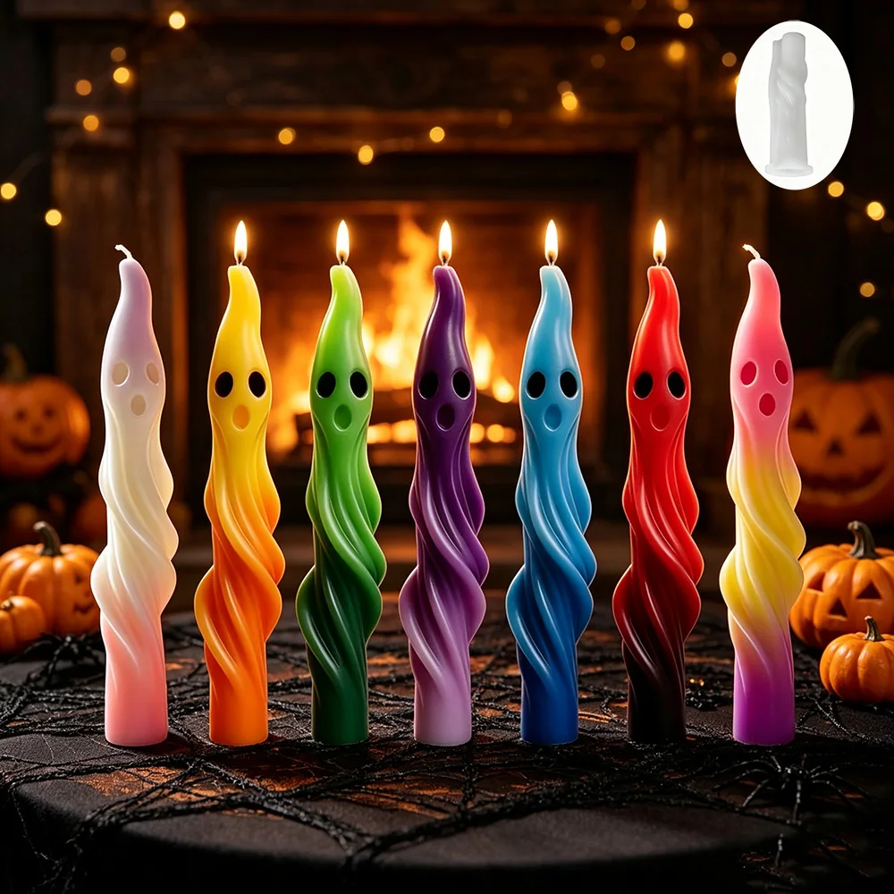 Image of Halloween-Geister-Langstabkerzen-Silikonform, Niedliche Geister-Langstreifen-Gips-Harzform, Halloween-Heimdekoration