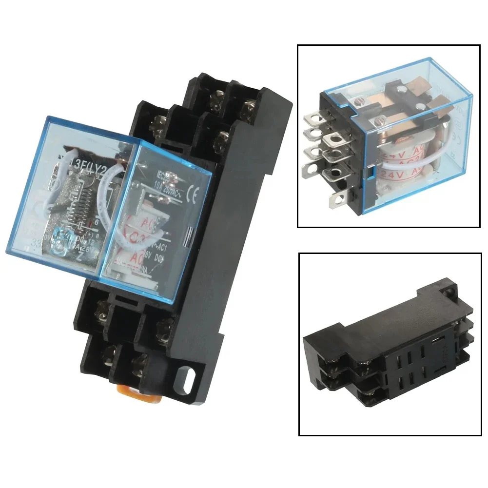 Compact DPDT 8P Relay 35mm DIN Rail Mount AC 24V Coil With Socket 10A 240VAC/28VDC For Remote Control And Switch Gear