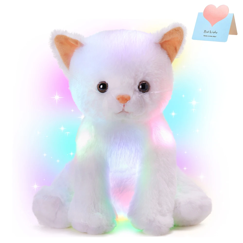 

30cm Glowing LED Luminous Stuffed Toy Cat Doll Kawaii Sleeping Throw Pillow for Girls Lullabies White Kitten Plush Animals Toys