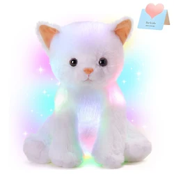 Juguete de peluche luminoso LED brillante para niñas, muñeco de gato Kawaii, almohada para dormir, canciones de cuna, gatito blanco, animales de peluche, 30cm