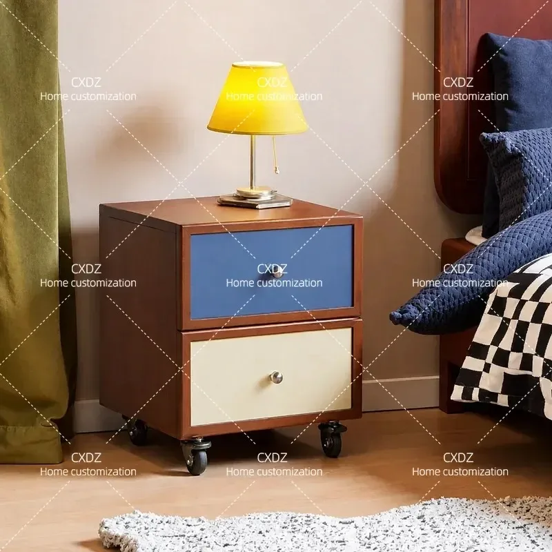 Medieval Style Bedside Table with Wheels Movable Bedroom Storage Nightstand Compact End Table for Home Office Living Room