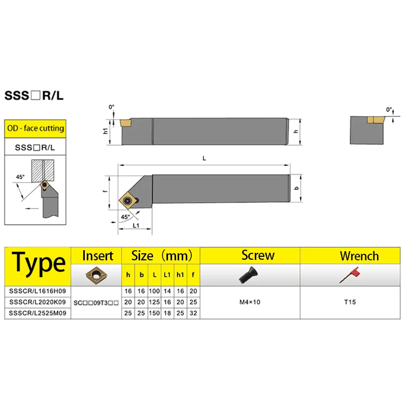 KaKarot External Turning Tool Holder SSSCR SSSCR1212H09 SSSCR1616H09 SSSCR2020K09 Carbide Inserts SCMT09 Lathe Cutting Tools