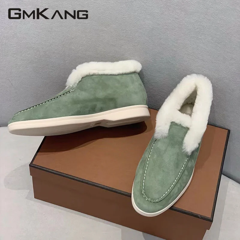 Winter High Top Fur Snow Boots Women Men Kid Suede Wool Warm Comfy Slip-On Walk Flat Shoes Ankle Boots Female Plus Size 35-45