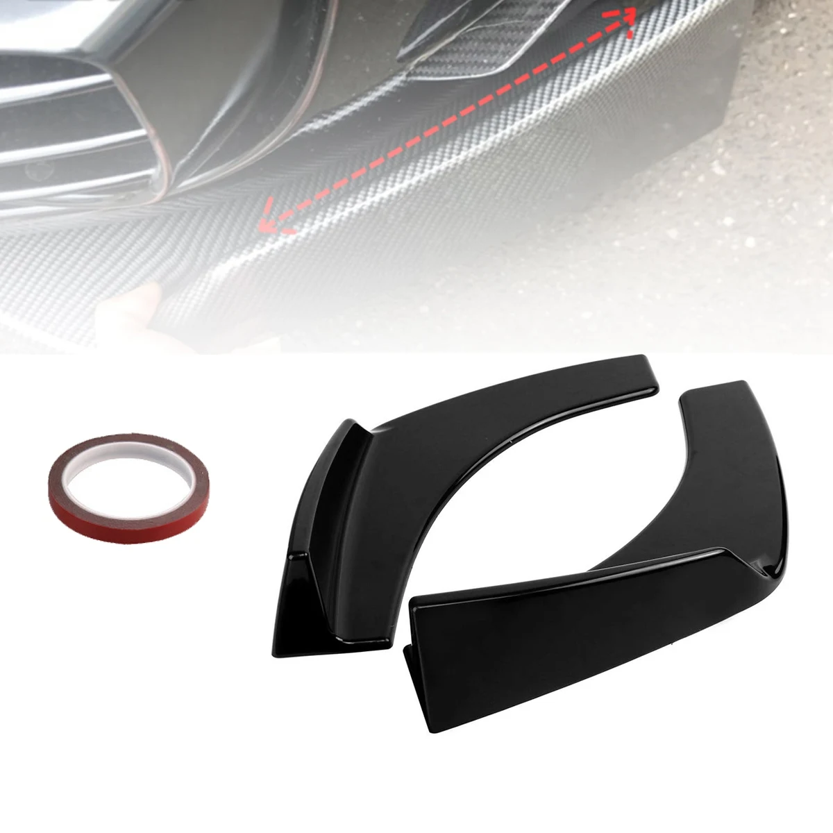 1 Pair Universal Car FRP Front Bumper Lip Spoiler Splitters Winglets Flaps Cup Wings Black