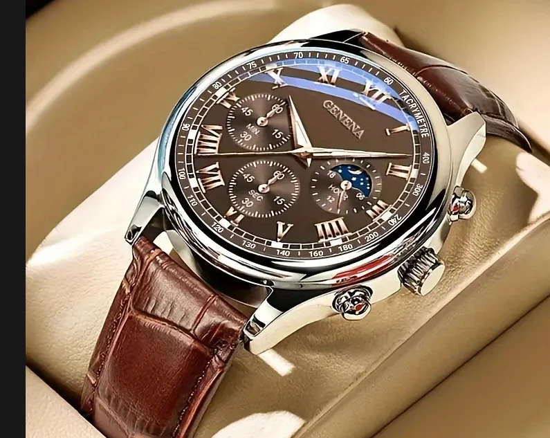 Montre homme cuir marron chiffres romains