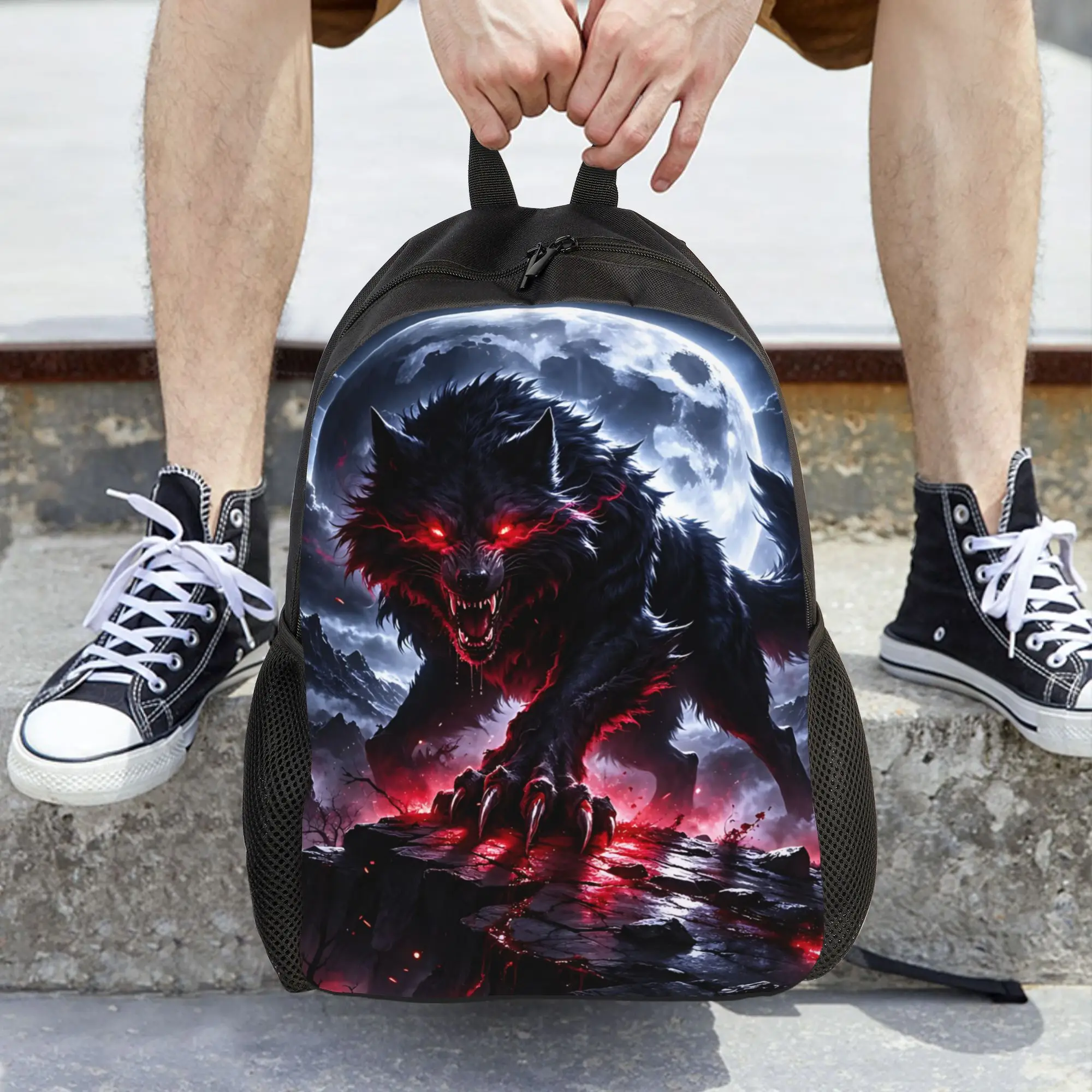 Fashion Cool Wolf Pattern Wolf spirit backpack  mochila Vintage Camping Sturdy Shoulder Rucksack