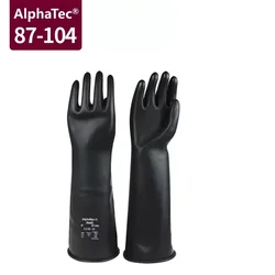 Ansell 87-104 Rubber Chemical Resistant Gloves Industrial Acid & Alkali Resistant Black Extra Long Thick Corrosion Resistant Con