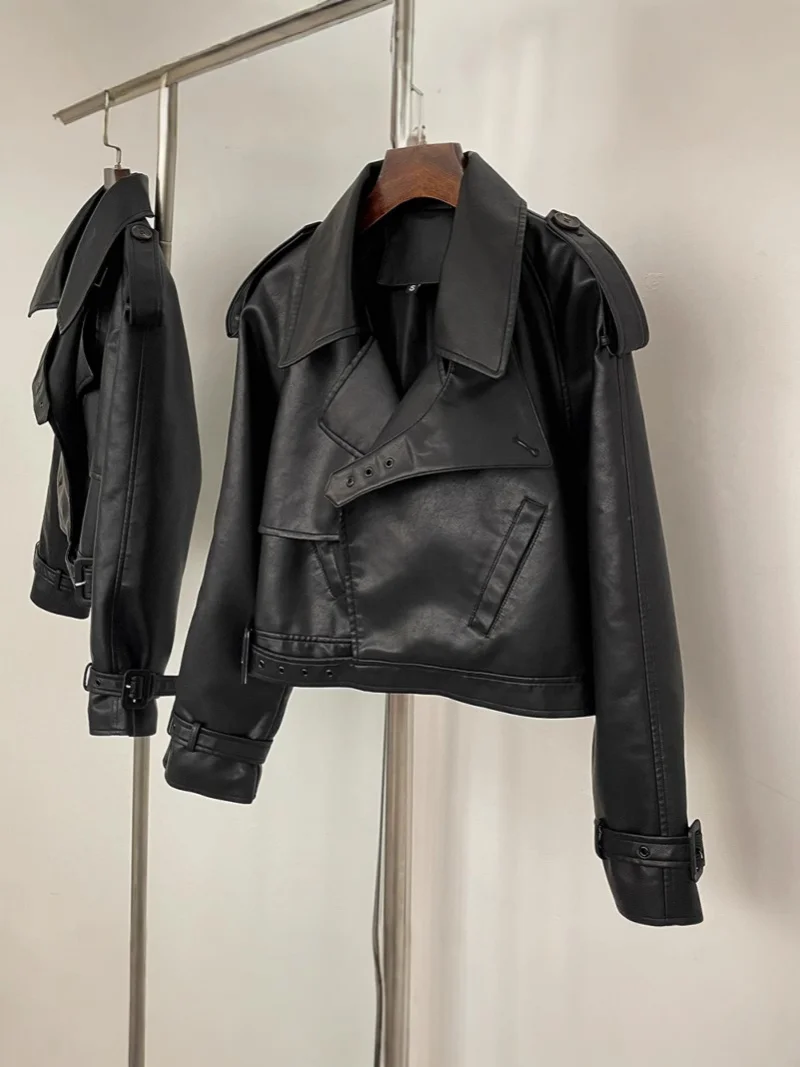 Women's High-Quality Leather Jacket 2025 Fashion Versatile Trendy Motorcycle Style Coat for All Seasons