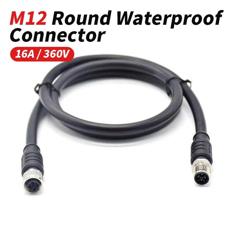 M12 4-Pin S-coded Male Female Connector Cable High-power Power Supply Plug Socket For Industrial Equipment  Aviation Application