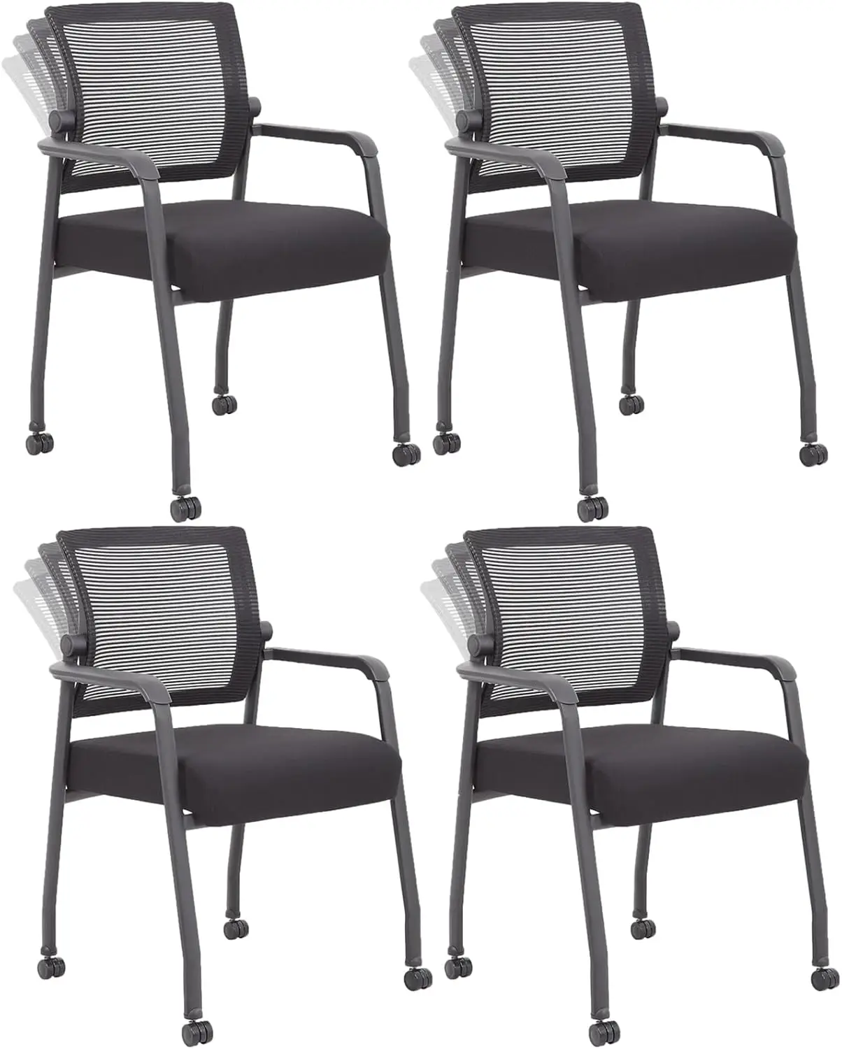 Room Chairs with Wheels, Adjustable Mesh Backrest, Desk Chair with Ergonomic Lumbar Support and Thickened Seats Cushion, 4 Pack